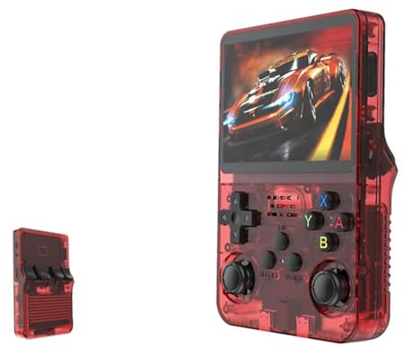ExploTex R36S - Console di gioco portatile retrò da 3,5 pollici (scheda da gioco da 64 GB / rosso traslucido), alta risoluzione di 640 × 480, supporta l'espansione tramite due schede TF