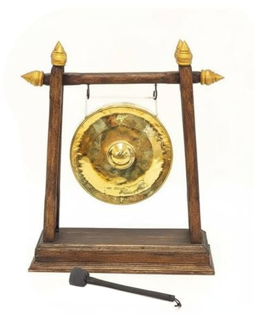 MEYZJRC Gong Chinois Instrument Percussion Support Alliage Ornement Table Artisanat Traditionnel Son Apaisant Adapté à la Décoration Relaxation Spirituelle, Artisanat Thaï