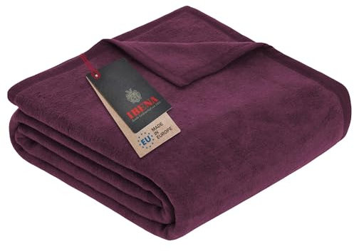 Ibena Porto XXL Decke 180x220 cm – Baumwollmischung weich, warm & waschbar, Tagesdecke lila einfarbig