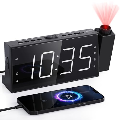 Mesqool Projection Alarm Clock with FM Radio, Dual Alarms for Bedroom