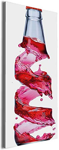 Wallario XXL Leinwandbild Flasche mit roter Brause - Wirbelsturm - Wandbild 60 x 150 cm Brillante lichtechte Farben, hochauflösend, verzugsfrei, Kunstdruck