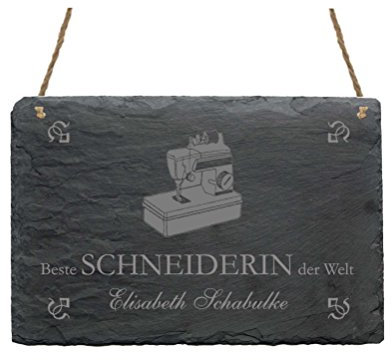 Schiefertafel « BESTE SCHNEIDERIN DER WELT » Schild mit persönlichem Namen & Motiv Nähmaschine - Geschenk für Schneider Schneiderei Maßschneider