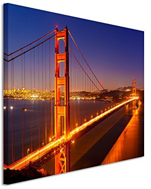 Paul Sinus Art Kunstfoto auf Leinwand 60x40cm Urbane Fotografie - Golden Gate Bridge bei Nacht auf Leinwand exklusives Wandbild moderne Fotografie für ihre Wand in vielen Größen
