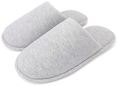 ofoot Pantofole antiscivolo da donna in cotone biologico, soffice memory foam lavabile per la camera estiva, suola in gomma(grigio,EU 35-36)