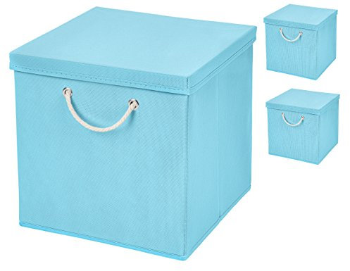 Stick&Shine 3X Aufbewahrungs Korb Hellblau Faltbox 30 x 30 x 30 cm Regalkorb faltbar mit Kordel und mit Deckel