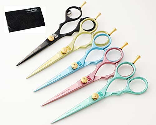Ciseaux de Coiffure Élégants, Ciseaux de Coiffure de Barbier - Lames Convexes Japonaises pour Réduire les Pointes Fourchues et Favoriser une Croissance Saine des Cheveux, 14 cm, Dorés + Étui Inclus