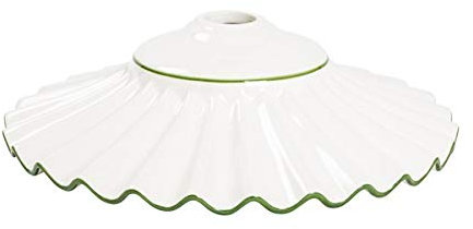 Ricambio paralume piatto in ceramica bianca con bordo verde per lampadario a sospensione classico rustico country - 30 cm 100% Made in Italy