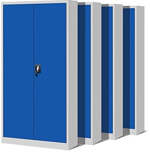 Jan Nowak 4er Set Aktenschrank C001H Büroschrank Metallschrank Stahlschrank Werkzeugschrank Stahlblech Pulverbeschichtet Flügeltürschrank Abschließbar 195 cm x 90 cm x 40 cm (grau/blau)