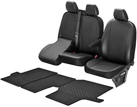 Passgenaue Kunstleder Sitzbezüge VIP und Gummifußmatten kompatibel mit VW Crafter ab 2017 - EIN Set
