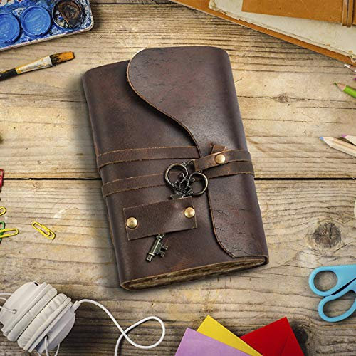 ALCRAFT Antique fait à la main Deckle Edge Vintage Paper Leather Journal - Journal du livre des ombres - Carnet de croquis en cuir - Journal de dessin - Grand cadeau (20.32 x 15.24 CM Vintage Brown)