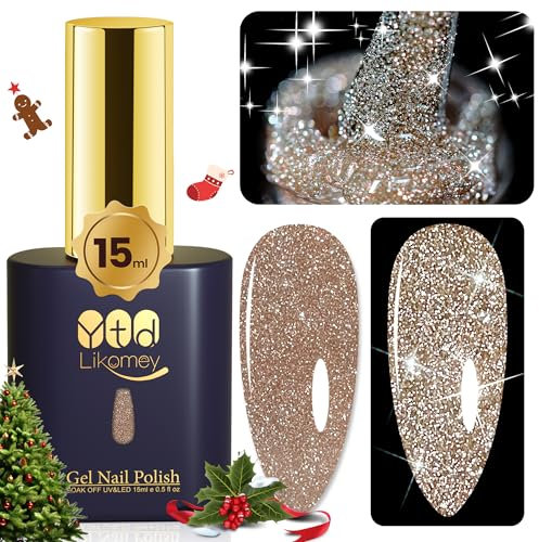 YTD Likomey UV Nagellack Glitzer,15ml Champagner Gold Gel Glitter,Sparkle Funkelnd Shellac Farbgel Nagellack,Reflective Holographisch Diamant Maniküre Gel Nail Polish Gellack,SZ012