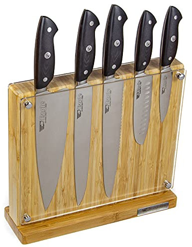 Eagle U-Grip - 5-er Messer-Set mit Bambus Messerblock - Deutscher Messerstahl 1.4116 / Heftschalen: G10 schwarz