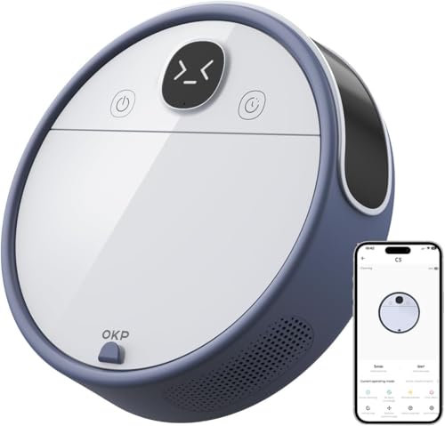 OKP Staubsauger Roboter, APP Steuerung, Saugleistung 3000 Pa, Laufzeit 150 Min, WLAN Roboterstaubsauger, Saugroboter Optimiert für Teppich Tierhaare Hartböden, Robot Vacuum Cleaner mit Ladestation