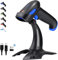 Tera Pro Lecteur de Code à Barres Bluetooth sans Fil 2.4GHz 1D/2D Douchette de Code Barres avec USB2.0 Scan Automatique Rapide et Précis, Support Mains Libres, HW0002 Bleu