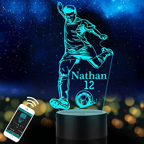 Lampada da calcio personalizzata per bambini con nome personalizzato per bambini figlio nipote luce notturna a LED idea regalo per compleanno Halloween Natale Capodanno decorazione della stanza