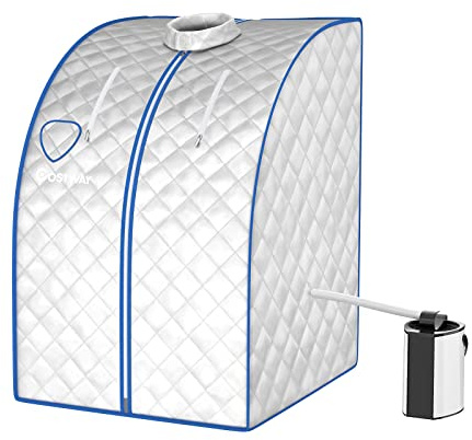 GOPLUS 1000W Sauna à Vapeur Portable 3L, Sauna Cabine Pliable avec Chaise, Température Réglable à 64℃, 9 Minuterie Réglable, Fonction d’atomisation pour Soulagement(Argent)