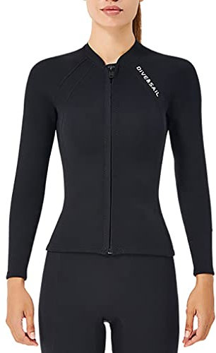 ICDKOYK DIVE SAIL 2MM Wetsuit Tops Neoprene Long Sleeve Wetsuits Swimsuit Large Size Surf Suit for Water Aerobics Snorkeling,Black women,S