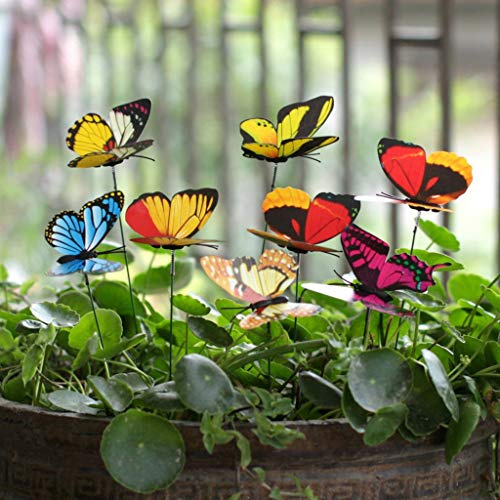 Glücksvogel 25 Stück Garten Schmetterlinge Deko, Bunte Schmetterlinge auf Stöcken, Garten Schmetterlinge Stangen Garten Ornamente, Blumenstecker Gartendeko für Garten, Terrasse, Pflanztopf
