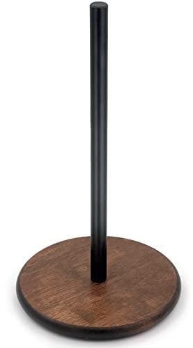 Black Kitchen Roll Holder Stand with Exquisite Wood Round Base, Vintage Kitchen & Dining Table Decor