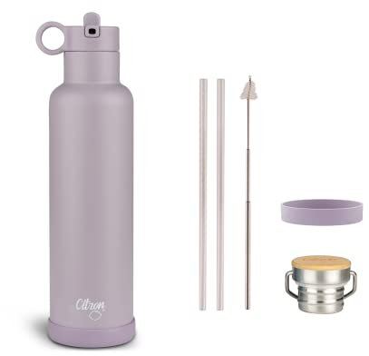 Citron Insulated Water Bottle Stainless Steel, Purple – 750ml, BPA & Lead-Free, Leak Proof Straw/Flask Lids – Keeps Liquids Cold for 24 Hours & Hot for 12 Hours - 25.36 oz