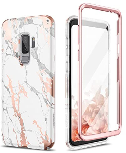 SURITCH Kompatibel mit Samsung Galaxy S9 Plus Hülle Silikon Komplettschutz Handyhülle 360 Grad Hüllen mit Integriertem Displayschutz Schutzhülle für Samsung Galaxy S9 Plus (Weiß Marmor)