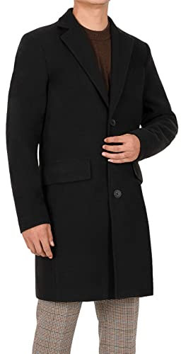 Bonnorth Men's Winter Wool Blend Mid-Length Peacoat Single Breasted Notched Collar Coat, Black, S