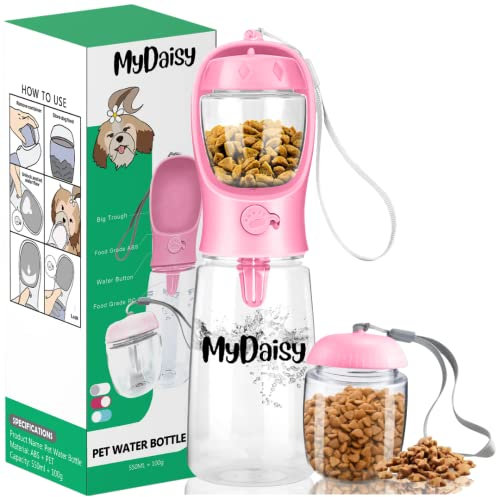 MYDAISY Bouteille d'eau étanche pour Chien Passe au Lave-Vaisselle en Déplacement avec Récipient Alimentaire de 100g - 550ML Grande Bouteille d'eau Portable pour Chien