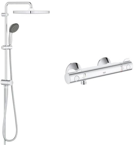GROHE Vitalio Start 250 Cube Flex - Duschsystem (wassersparend, mit Umstellung, 2 Strahlarten), eckig & Grohtherm 800 - Thermostatbrausebatterie (wassersparend, Sicherheitssperre bei 38°C), chrom