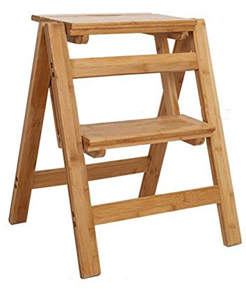 LUNEZY Stepladders Klappleiter Hocker Treppen Bambus Multifunktionswechsel Schuhbank Platzsparend, 2 Stufen, Holzfarbe (Size : 41x40x52CM)