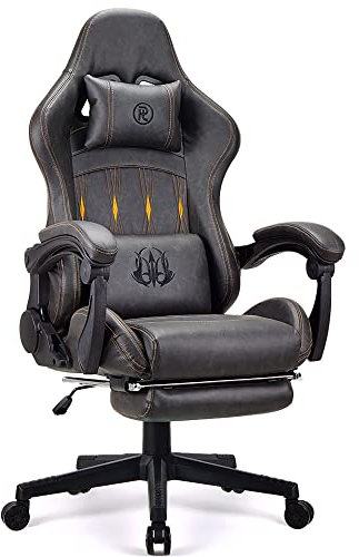 play haha. Gaming Stuhl Bürostuhl Drehstuhl Computerstuhl Arbeitsstuhl Schreibtischstuhl Ergonomischer Stuhl Rennstuhl Lederstuhl PC Gaming Stuhl (Dunkelgrau,mit Fußstütze)