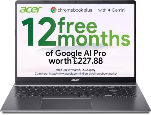 Acer Chromebook Plus 516 CB516-1H Laptop - Intel Core i3-1315U, 8GB, 256GB SSD, Integrated Graphics, 16 WUXGA Display, Google Chrome OS, Iron