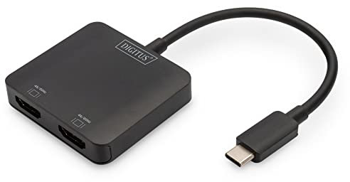 DIGITUS Adattatore Grafico USB-C a 2 Porte - da USB-C a 2X HDMI - 4k60Hz - Trasporto Multi Flusso (MST) - Hub Video - Nero
