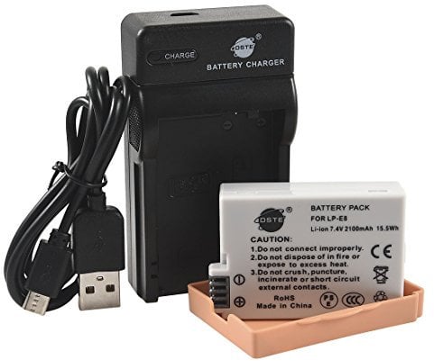 DSTE LP-E8 Batterie Li-Ion et Chargeur Micro USB Compatible pour Canon EOS 550D 600D 650D 700D Kiss X4 Kiss X5 Kiss X6i X7i Rebel T2i T3i T4i T5i Appareil Photo Numérique