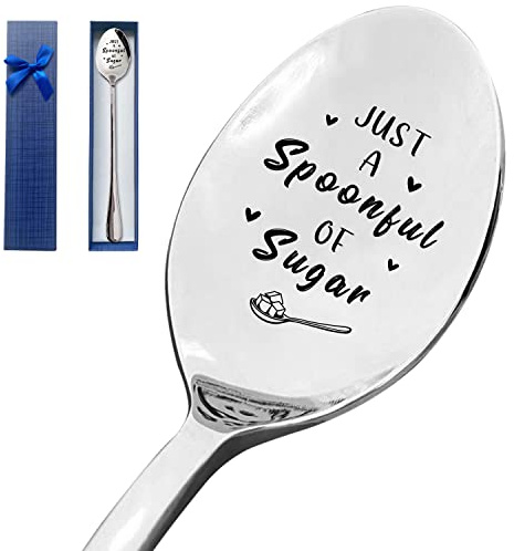 HSSPIRITZ Just a Spoonful of Sugar Spoon Funny Engraved Stainless Steel Spoon,Coffee and Tea Lover Gifts for Men Women,Mary Poppins Gifts,Gift for Friends Mom and Dad Birthday Valentine Christmas Gift