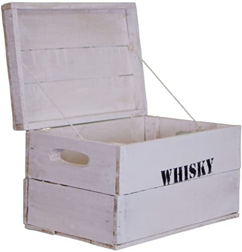 Kistenkolli Altes Land Holztruhe Whisky Shabby weiss Geschenk-Box mit Deckel Schatzkiste Holzkiste Holztruhe Schatztruhe Kindergeburtstag Hochzeitskiste Altholz Upcycling Vintage
