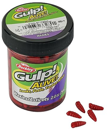 Berkley Gulp! Alive! Waxies Fishing Bait, Red Wiggler, 0.5in, Extreme Scent Dispersion, Great Replacement for Live Waxworms, Ideal for Panfish, Trout and More