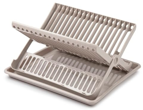 CABLEPELADO Escurreplatos Plegable de plástico con Bandeja, Secaplatos de plástico con Bandeja, Soporte para Platos Plegable, 37 cm de Largo, 33 cm de Fondo y 21 cm de Alto, Beige