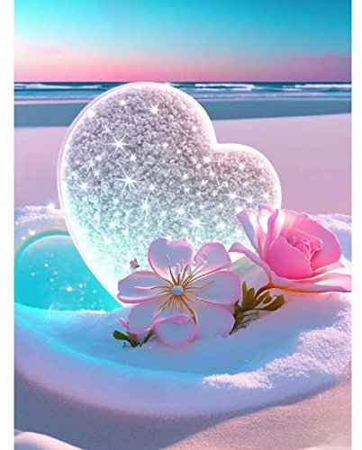 CEOVR DIY 5D Liebe Herz Diamant Painting Kinder Erwachsene, Diamond Painting Blumen 5D Diamant Paint Kits Kristallartiges Kreuzstichset für Home Wall Décor,30x40 cm Strand