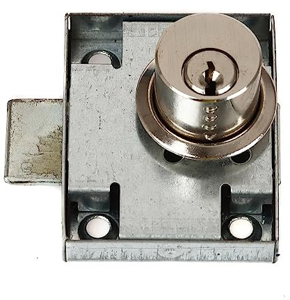 Schrankschloss, Möbelschloss, Kastenschloss, Riegelschloss, Zylinderschloss, Aufschraubschloss für Schubladen und Schränke, Dornmaß 21 mm/23 mm, Links/Rechts, Universal mit 3 Schlüsseln (HW2 RECHTS)