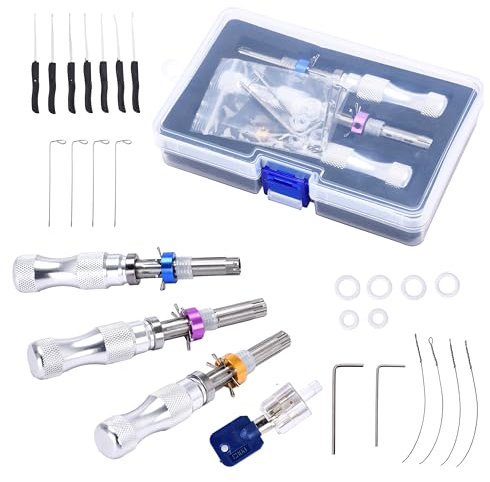 Lock Cowboy 7 Pins Adjustable Tubular Lock Picking Kit - Metal Steel Tool for Mechanics, Locksmiths, and Security Professionals - Transparent Hand Tools Set for Easy Viewing of Moving Parts (Silver)
