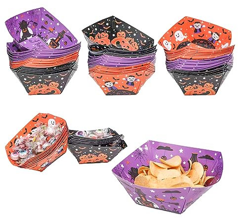 Ouksma 24 Pcs Halloween Paper Food Trays Halloween Paper Food Boats Halloween Paper Bowls Halloween Party Serving Trays Disposable Halloween Snack Candy Food Holder Halloween Party Supplies