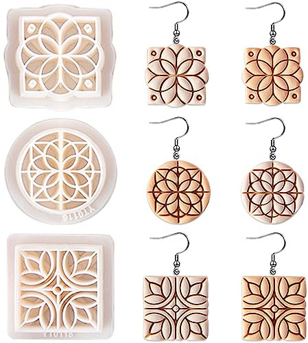 Myhiju 3Stück Polymer Clay Cutters,Vintage Polymer Clay Ohrringe Formen Harz Tonohrringschneider,Retro Geometrisch Blume Clay Ohrring Ausstecher Ton Ausstechformen für Polymer Clay Zubehör Schmuck Set