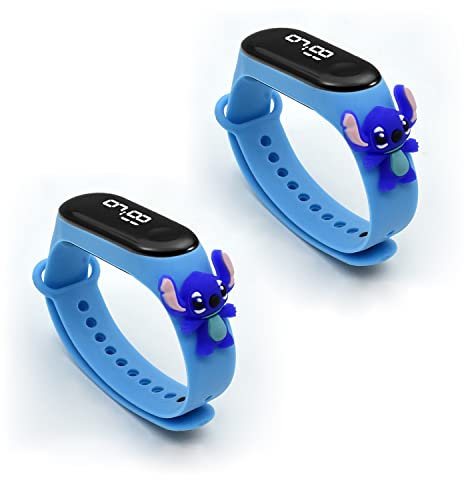 2 Pièces Stitch LED Montre numérique, Bracelet en Silicone Sport Dessin animé, Montre Digitale de Sport électronique pour Adolescents garçons Filles Enfants - Bracelet Compatible mi Band