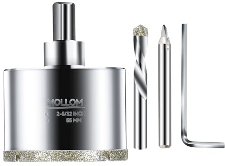 MOLLOM (55mm | 2-5/32) Scie Cloche Diamantée avec 2 Mèches Pilotes Amovibles pour une Coupe Lisse sur les Carreaux en Porcelaine, Verre, Céramique, Marbre, Fibre de Verre, etc