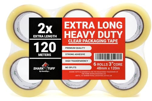 6 Rolls Jumbo 48mm x 120m Extra Long Parcel Packaging Tape Heavy Duty Strong Packing Tape Rolls for Boxes Postage Moving House