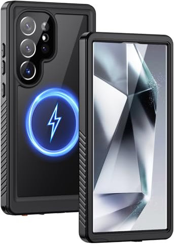 Lanhiem Coque pour Samsung S24 Ultra [Compatible avec MagSafe] IP68 Étanche & Antichoc 360 Protection Integrale Double Renforcé Waterproof Antipoussière Incassable Etui pour Galaxy S24 Ultra Noir