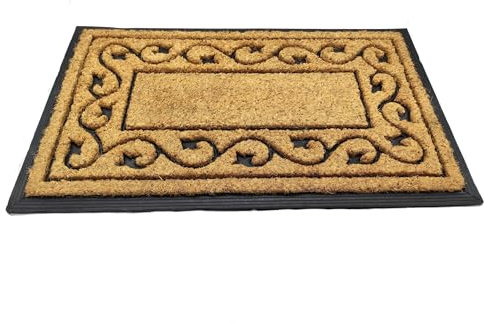 BaWoTec Premium Kokosmatte Türmatte Fußmatte extra Dicke Qualität Motiv Rankenmuster 75 x 45 cm