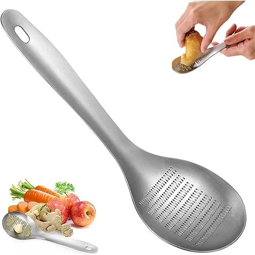 Grater Spoon,Garlic Grinders Grating Spoons,Stainless Steel Garlic Grinders,Grater Grinder Spoon,Ginger Grater Grinder for Cheese Onion Fruits Vegetable Ginger Crusher Kitchen Tools 1 Piece