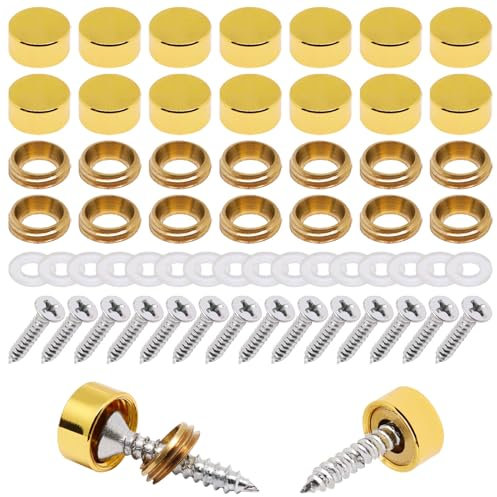 YuGtcen Lot de 16 cache-vis, caches à vis en laiton massif doré avec capuchons, 12 mm de diamètre pour décoration de miroirs, vis d'ameublement avec capuchons (10 mm, doré)