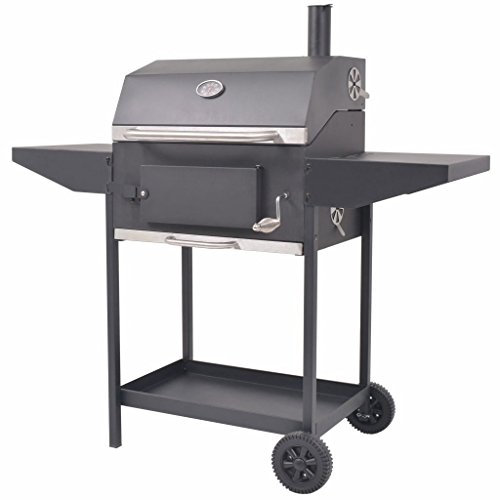asdchZen Holzkohlegrill Smoker Mit Ablage Schwarz Gasgrill Weber – 2-Teiliger Grillrost 2 Klappbare Seitenablagen Untere Ablage Zwei Räder